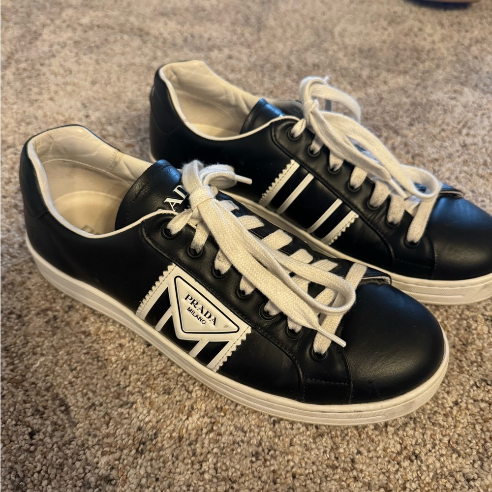 Prada Black and White Leather Sneakers